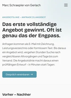 Angebotslinie: Anfrage zu Angebot in der mobilen Ansicht