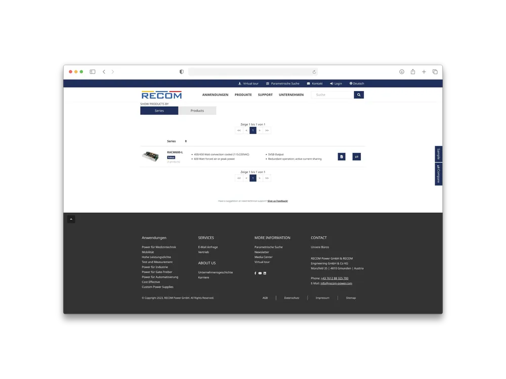 RECOM Power – B2B Product Catalog