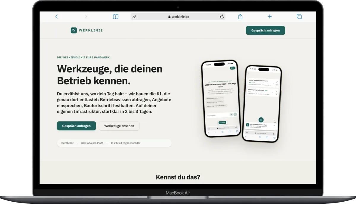 Werklinie – Digitale Werkzeuge für die wiederkehrende Büroarbeit im Handwerk.