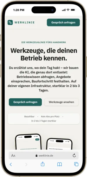 Werklinie – Digitale Werkzeuge für die wiederkehrende Büroarbeit im Handwerk. in der mobilen Ansicht